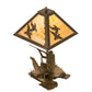 Meyda Lighting Duck Hunter 21" 2-Light Antique Copper Dog Table Lamp With Beige Art Shade Glass