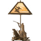 Meyda Lighting Duck Hunter 21" 2-Light Antique Copper Dog Table Lamp With Beige Art Shade Glass