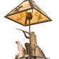Meyda Lighting Duck Hunter 21" 2-Light Antique Copper Dog Table Lamp With Beige Art Shade Glass