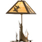 Meyda Lighting Duck Hunter 21" 2-Light Antique Copper Dog Table Lamp With Beige Art Shade Glass