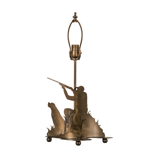 Meyda Lighting Duck Hunter 21" 2-Light Antique Copper Dog Table Lamp With Beige Art Shade Glass