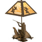Meyda Lighting Duck Hunter 21" 2-Light Antique Copper Dog Table Lamp With Beige Art Shade Glass