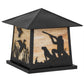 Meyda Lighting Duck Hunter With Dog 26" 4-Light Black Outdoor Pier Mount Light With Beige Art Shade Glass