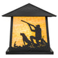 Meyda Lighting Duck Hunter With Dog 26" 4-Light Black Outdoor Pier Mount Light With Beige Art Shade Glass