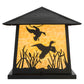 Meyda Lighting Duck Hunter With Dog 26" 4-Light Black Outdoor Pier Mount Light With Beige Art Shade Glass