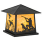 Meyda Lighting Duck Hunter With Dog 26" 4-Light Black Outdoor Pier Mount Light With Beige Art Shade Glass