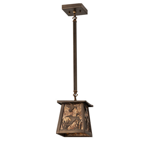 Meyda Lighting Ducks in Flight 10" Antique Copper Pendant Light With Amber Mica Shade Glass