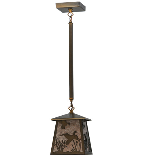 Meyda Lighting Ducks in Flight 10" Antique Copper Pendant Light With Silver Mica Shade Glass