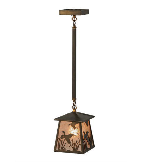 Meyda Lighting Ducks in Flight 10" Antique Copper Pendant Light With Silver Mica Shade Glass