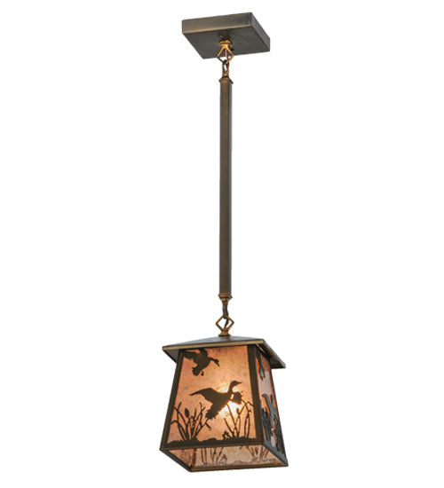 Meyda Lighting Ducks in Flight 10" Antique Copper Pendant Light With Silver Mica Shade Glass