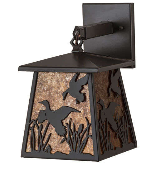 Meyda Lighting Ducks in Flight 10" Timeless Bronze Wall Sconce With Amber Mica Shade Glass