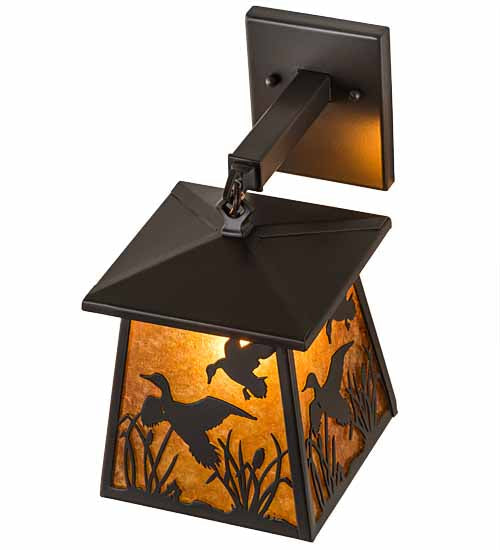 Meyda Lighting Ducks in Flight 10" Timeless Bronze Wall Sconce With Amber Mica Shade Glass