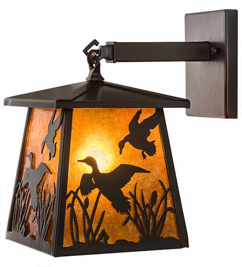 Meyda Lighting Ducks in Flight 10" Timeless Bronze Wall Sconce With Amber Mica Shade Glass