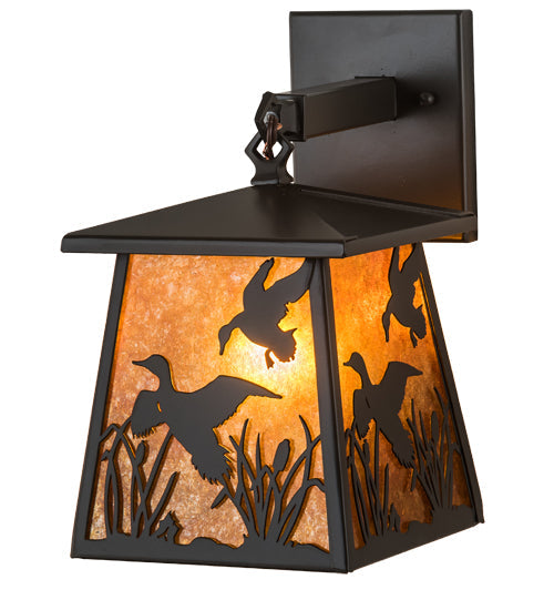 Meyda Lighting Ducks in Flight 10" Timeless Bronze Wall Sconce With Amber Mica Shade Glass