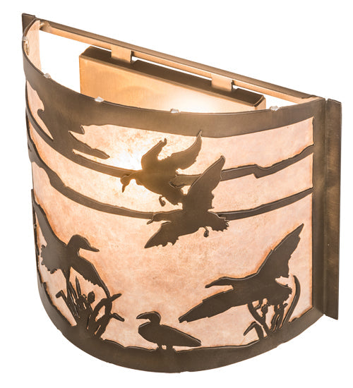 Meyda Lighting Ducks in Flight 12" Antique Copper Wall Sconce With Silver Mica Shade Glass