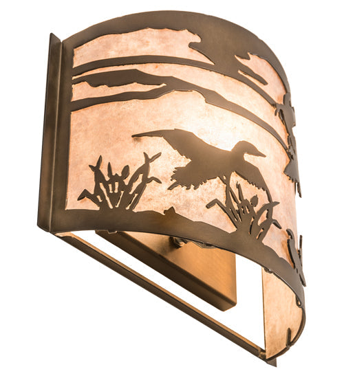 Meyda Lighting Ducks in Flight 12" Antique Copper Wall Sconce With Silver Mica Shade Glass