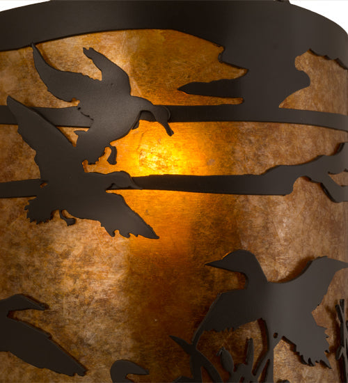 Meyda Lighting Ducks in Flight 12" Timeless Bronze Wall Sconce With Amber Mica Shade Glass