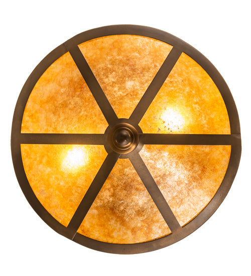 Meyda Lighting Ducks in Flight 16" 2-Light Antique Copper Flush Mount Light With Amber Mica Shade Glass