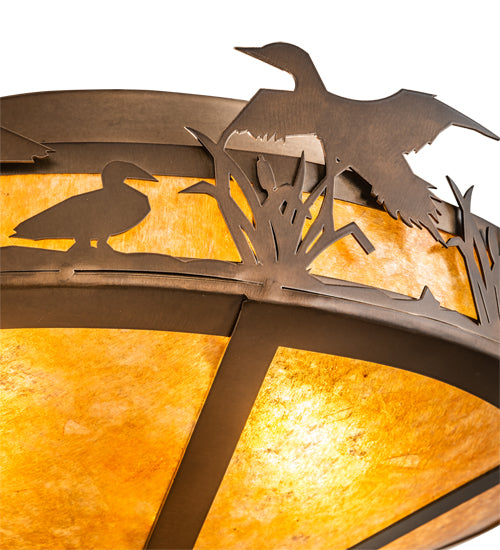 Meyda Lighting Ducks in Flight 16" 2-Light Antique Copper Flush Mount Light With Amber Mica Shade Glass