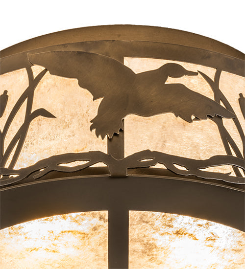 Meyda Lighting Ducks in Flight 16" 2-Light Antique Copper Flush Mount Light With Silver Mica Shade Glass