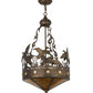 Meyda Lighting Ducks in Flight 16" 2-Light Antique Copper Inverted Pendant Light With Amber Mica Shade Glass