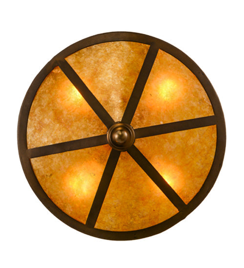 Meyda Lighting Ducks in Flight 16" 4-Light Antique Copper Flush Mount Light With Amber Mica Shade Glass