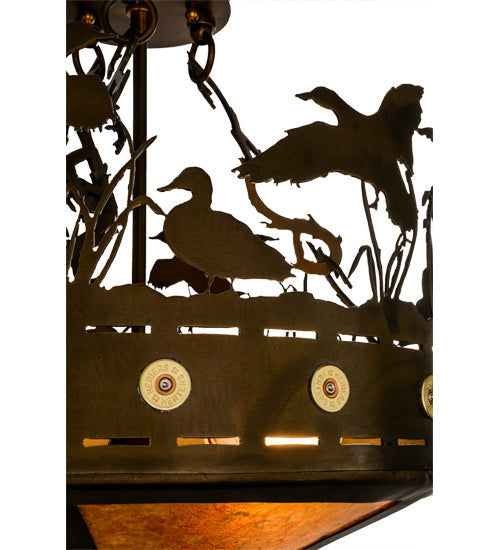 Meyda Lighting Ducks in Flight 16" 4-Light Antique Copper Flush Mount Light With Amber Mica Shade Glass