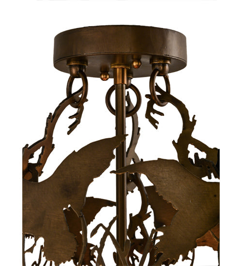 Meyda Lighting Ducks in Flight 16" 4-Light Antique Copper Flush Mount Light With Amber Mica Shade Glass