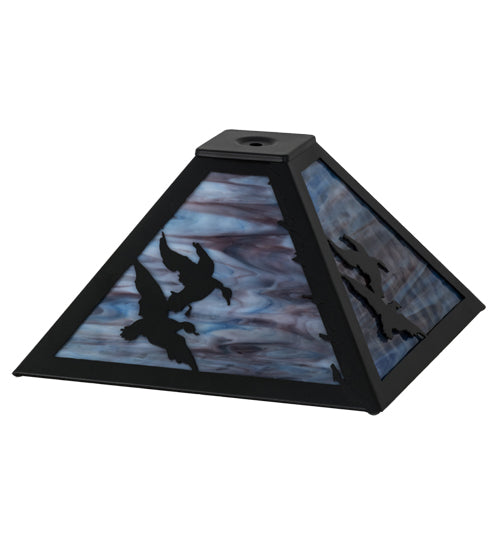 Meyda Lighting Ducks in Flight 16" Textured Black Frame With Purple Blue Art Shade Glass
