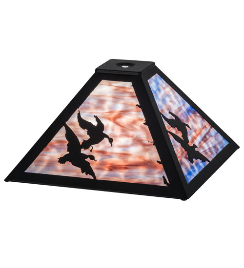 Meyda Lighting Ducks in Flight 16" Textured Black Frame With Purple Blue Art Shade Glass
