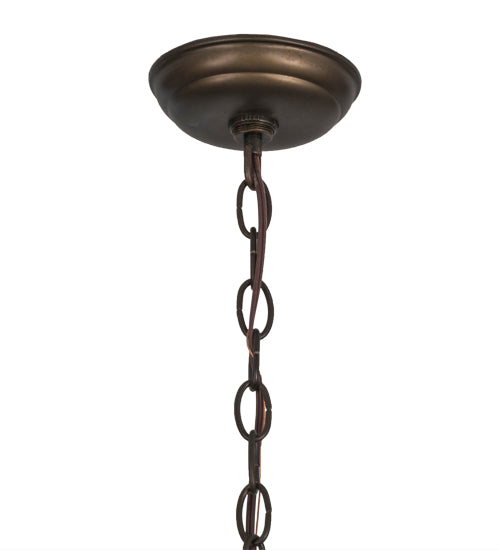 Meyda Lighting Ducks in Flight 17" Antique Copper Pendant Light With Amber Mica Shade Glass