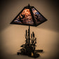Meyda Lighting Ducks in Flight 21" 2-Light Table Lamp With Purple Blue Art Shade Glass and Highlighted Base