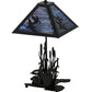 Meyda Lighting Ducks in Flight 21" 2-Light Table Lamp With Purple Blue Art Shade Glass and Highlighted Base