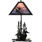 Meyda Lighting Ducks in Flight 21" 2-Light Table Lamp With Purple Blue Art Shade Glass and Highlighted Base
