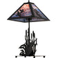 Meyda Lighting Ducks in Flight 21" 2-Light Table Lamp With Purple Blue Art Shade Glass and Highlighted Base