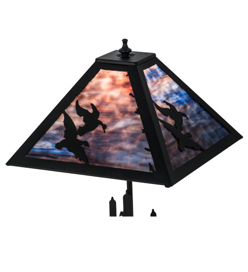 Meyda Lighting Ducks in Flight 21" 2-Light Table Lamp With Purple Blue Art Shade Glass and Highlighted Base