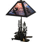 Meyda Lighting Ducks in Flight 21" 2-Light Table Lamp With Purple Blue Art Shade Glass and Highlighted Base