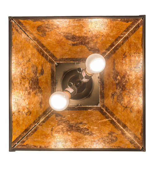 Meyda Lighting Ducks in Flight 22" 2-Light Antique Copper Pendant Light With Amber Mica Shade Glass