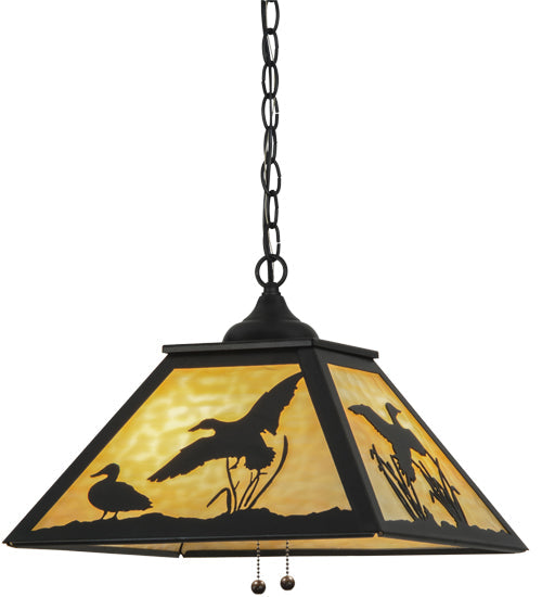 Meyda Lighting Ducks in Flight 22" 2-Light Textured Black Pendant Light With Beige Art Shade Glass