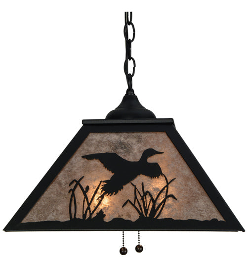 Meyda Lighting Ducks in Flight 22" 2-Light Textured Black Pendant Light With Silver Mica Shade Glass