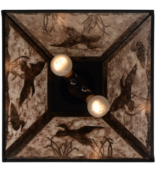 Meyda Lighting Ducks in Flight 22" 2-Light Textured Black Pendant Light With Silver Mica Shade Glass