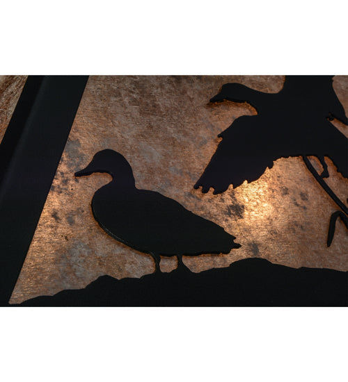 Meyda Lighting Ducks in Flight 22" 2-Light Textured Black Pendant Light With Silver Mica Shade Glass
