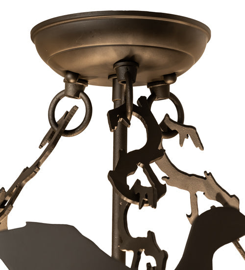 Meyda Lighting Ducks in Flight 24" 3-Light Oil Rubbed Bronze Semi-flush Mount Light With Silver Mica Shade Glass
