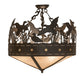 Meyda Lighting Ducks in Flight 24" 3-Light Oil Rubbed Bronze Semi-flush Mount Light With Silver Mica Shade Glass