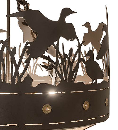 Meyda Lighting Ducks in Flight 24" 3-Light Oil Rubbed Bronze Semi-flush Mount Light With Silver Mica Shade Glass