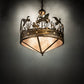 Meyda Lighting Ducks in Flight 24" 4-Light Antique Copper Inverted Pendant Light With Silver Mica Shade Glass