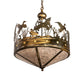 Meyda Lighting Ducks in Flight 24" 4-Light Antique Copper Inverted Pendant Light With Silver Mica Shade Glass