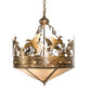 Meyda Lighting Ducks in Flight 24" 4-Light Antique Copper Inverted Pendant Light With Silver Mica Shade Glass