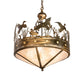 Meyda Lighting Ducks in Flight 24" 4-Light Antique Copper Inverted Pendant Light With Silver Mica Shade Glass