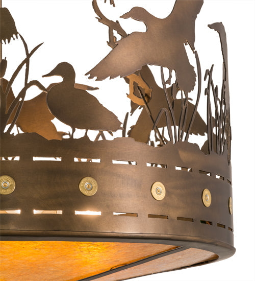 Meyda Lighting Ducks in Flight 24" 4-Light Antique Copper Semi-flush Mount Ceiling Light With Amber Mica Shade Glass